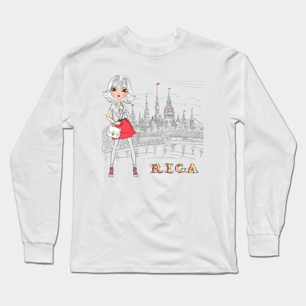 Cute girl in Riga, Latvia Long Sleeve T-Shirt by kavalenkava